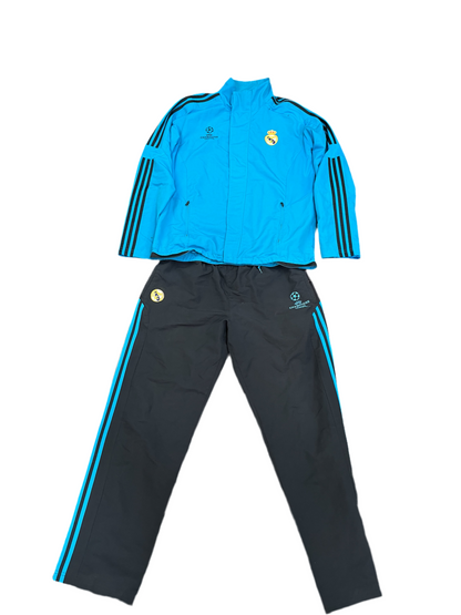 Real Madrid Tracksuit – Baby Blue Top / Dark Blue Pants – Size L Logo Damage
