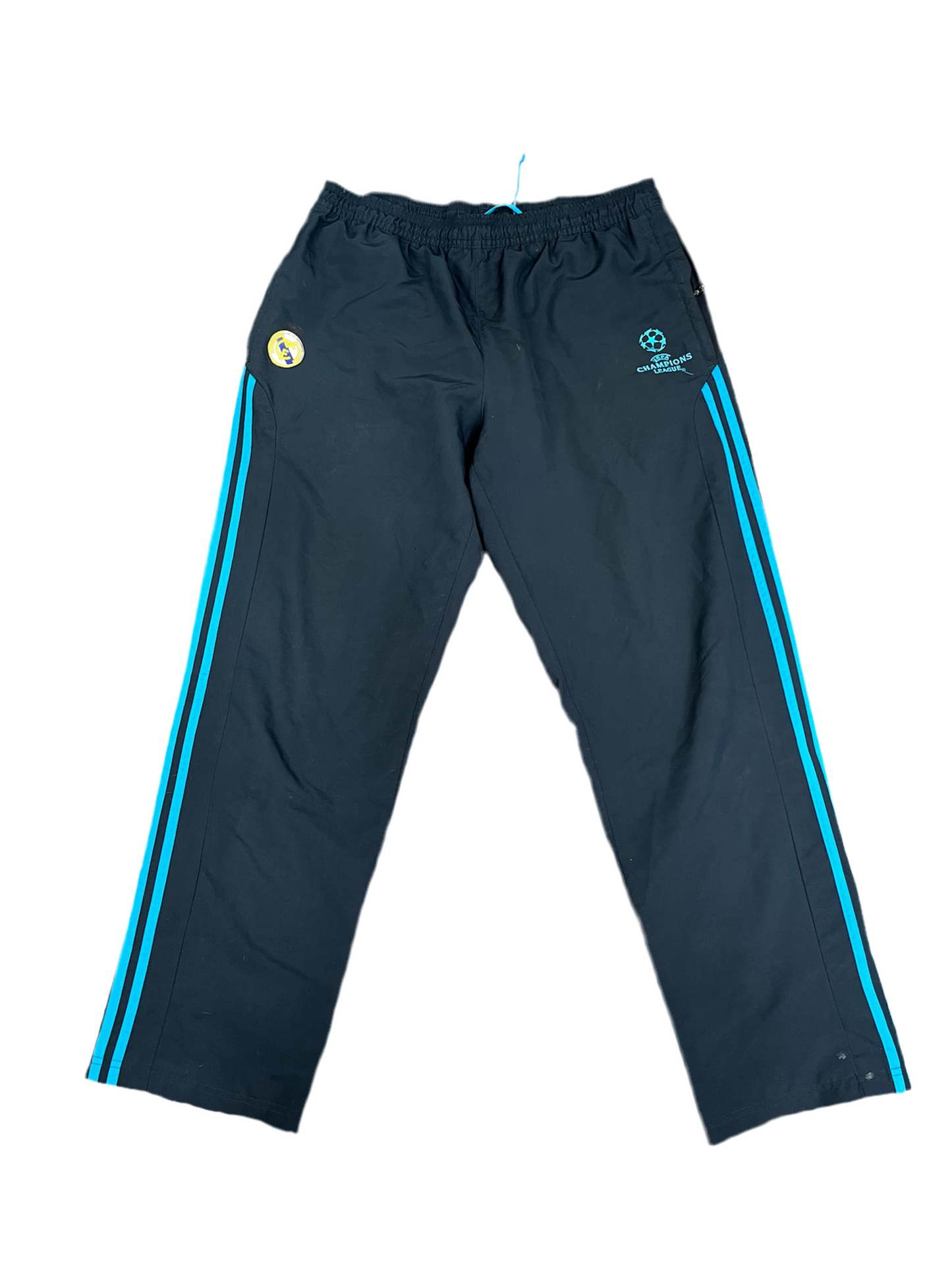Real Madrid Tracksuit – Baby Blue Top / Dark Blue Pants – Size L Logo Damage