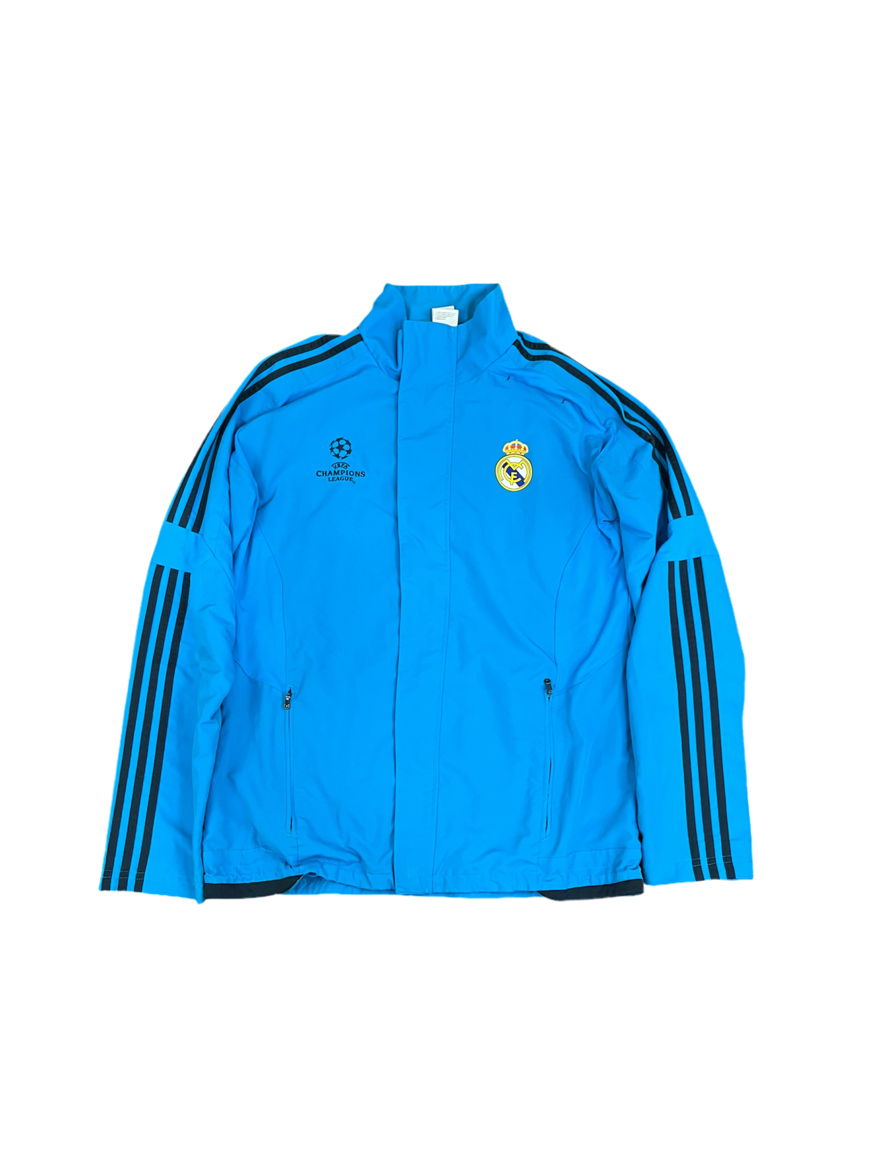 Real Madrid Tracksuit – Baby Blue Top / Dark Blue Pants – Size L Logo Damage